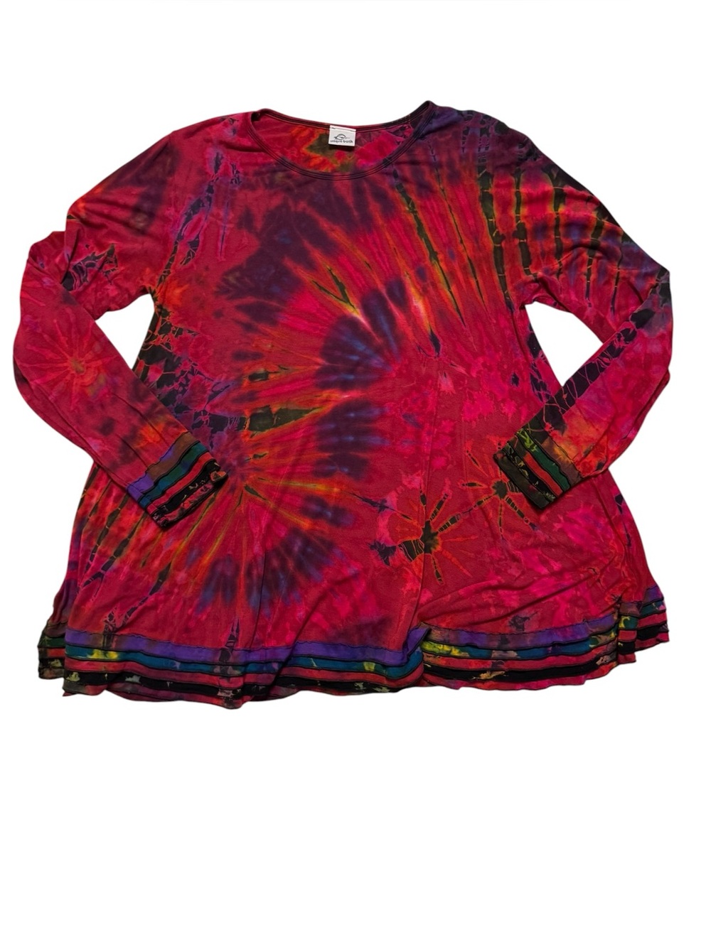 Unique Batik Long Sleeve Tie Dye Print Swing Tunic Size Large? Lagenlook Hippie